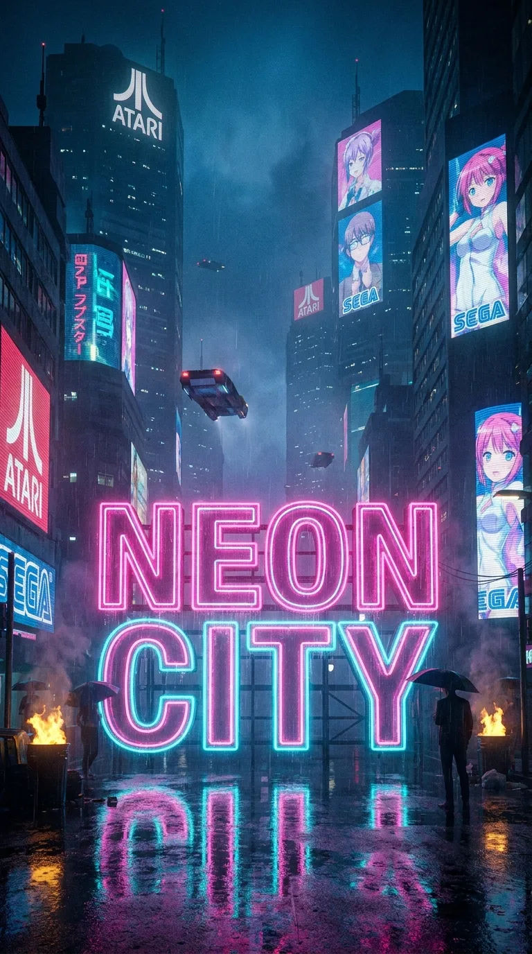 Cartel neón cyberpunk